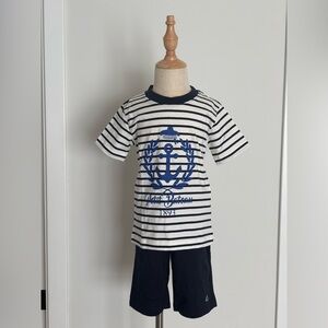 Petit Bateau Boy’s 5T Striped Nautical T-Shirt and Shorts Set
